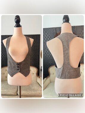 🪐 Y2K Spacegirlz Gray Linen Blend Vest Racerback Button Front 🪐